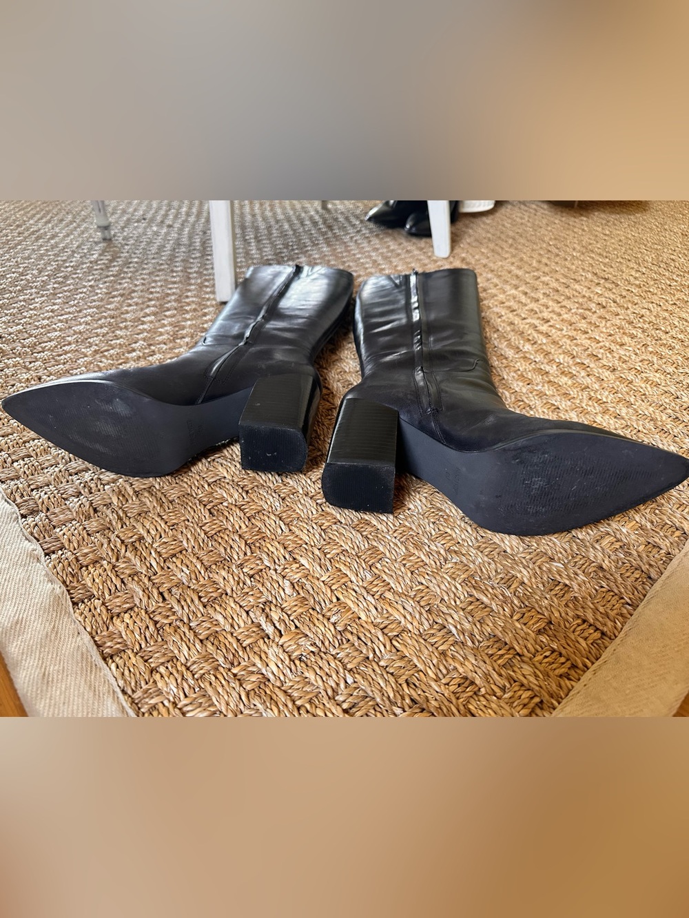 Nine West Black Leather Knee High Block Heel Boots Pointed Toe Size 9M - Picture 7 of 13